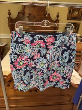 Lilly Pulitzer Navy Floral Print skort  with Pink & Aqua Accents